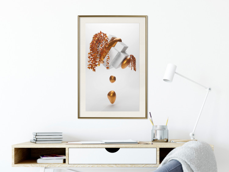 Wall Poster Copper and Plaster - abstract white composition with copper plants 126226 additionalImage 21