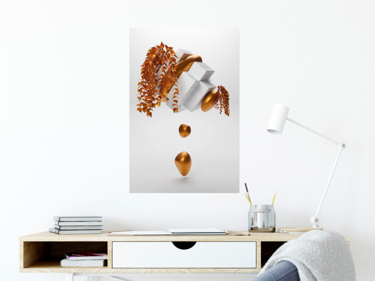 Wall Poster Copper and Plaster - abstract white composition with copper plants 126226 additionalImage 23