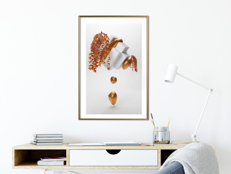 Wall Poster Copper and Plaster - abstract white composition with copper plants 126226 additionalImage 13