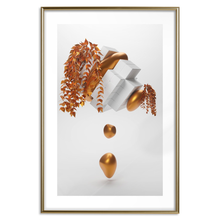 Wall Poster Copper and Plaster - abstract white composition with copper plants 126226 additionalImage 14