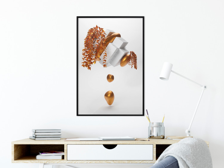 Wall Poster Copper and Plaster - abstract white composition with copper plants 126226 additionalImage 14