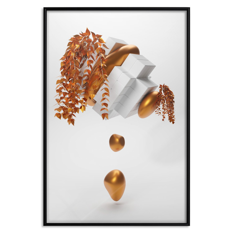 Wall Poster Copper and Plaster - abstract white composition with copper plants 126226 additionalImage 24