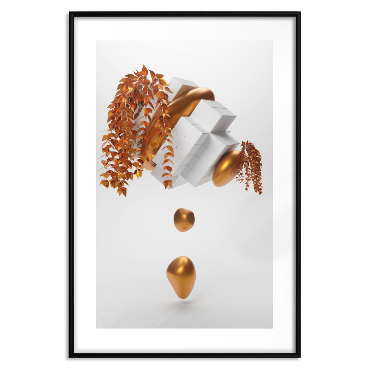 Wall Poster Copper and Plaster - abstract white composition with copper plants 126226 additionalImage 17