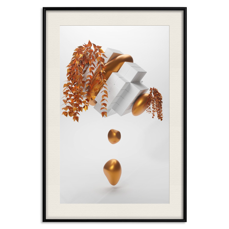 Wall Poster Copper and Plaster - abstract white composition with copper plants 126226 additionalImage 18