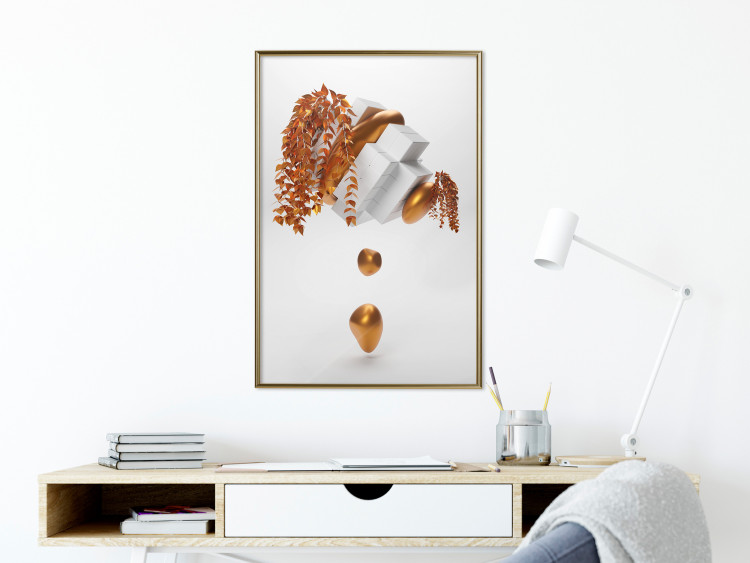 Wall Poster Copper and Plaster - abstract white composition with copper plants 126226 additionalImage 11