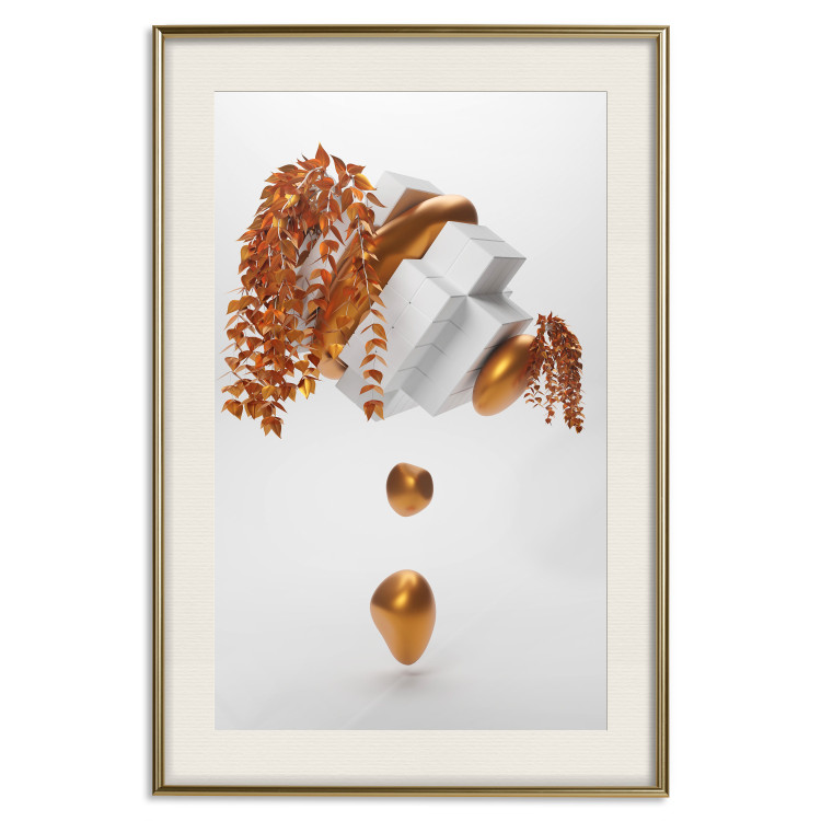 Wall Poster Copper and Plaster - abstract white composition with copper plants 126226 additionalImage 19