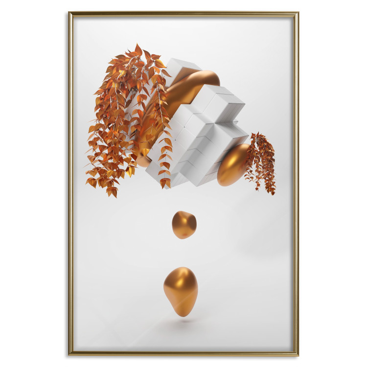 Wall Poster Copper and Plaster - abstract white composition with copper plants 126226 additionalImage 16