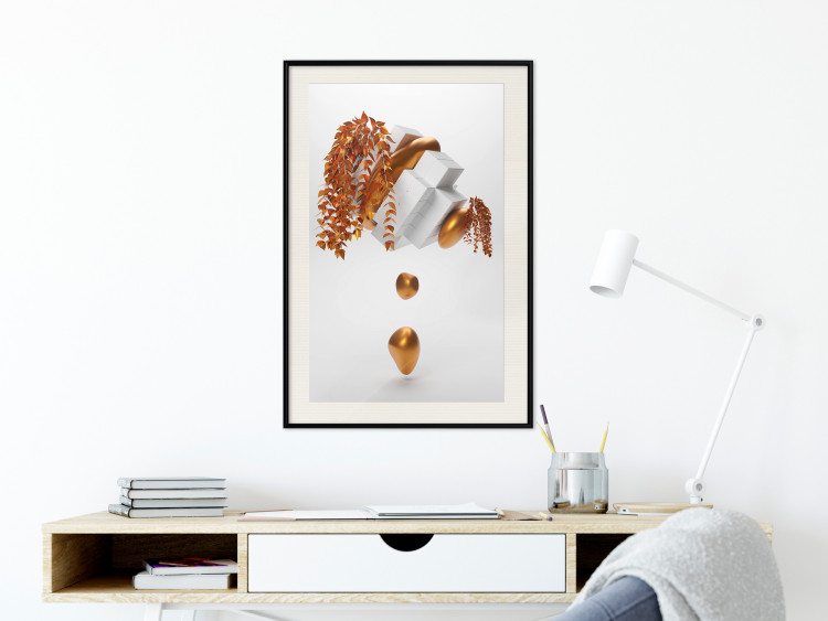 Wall Poster Copper and Plaster - abstract white composition with copper plants 126226 additionalImage 22