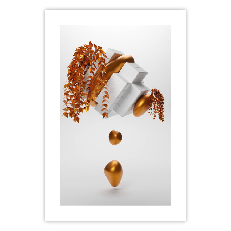 Wall Poster Copper and Plaster - abstract white composition with copper plants 126226 additionalImage 25