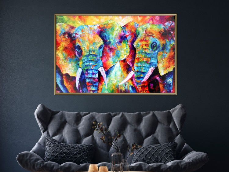 Poster Elephant Pair - abstract animals on a colorful background in a watercolor style 127326 additionalImage 10
