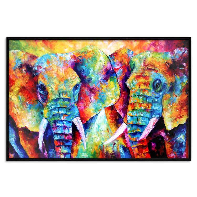 Poster Elephant Pair - abstract animals on a colorful background in a watercolor style 127326 additionalImage 16
