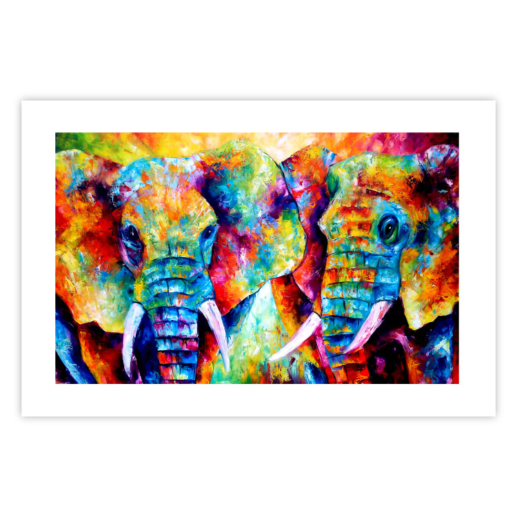 Poster Elephant Pair - abstract animals on a colorful background in a watercolor style 127326 additionalImage 25