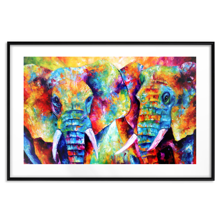 Poster Elephant Pair - abstract animals on a colorful background in a watercolor style 127326 additionalImage 15