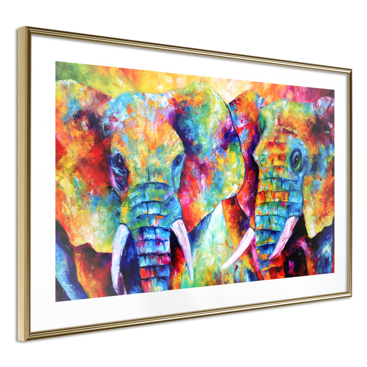 Poster Elephant Pair - abstract animals on a colorful background in a watercolor style 127326 additionalImage 11
