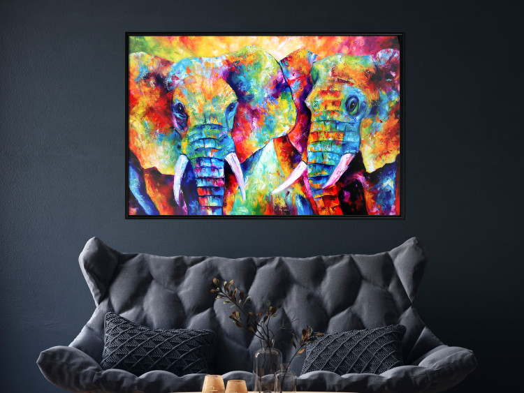 Poster Elephant Pair - abstract animals on a colorful background in a watercolor style 127326 additionalImage 9