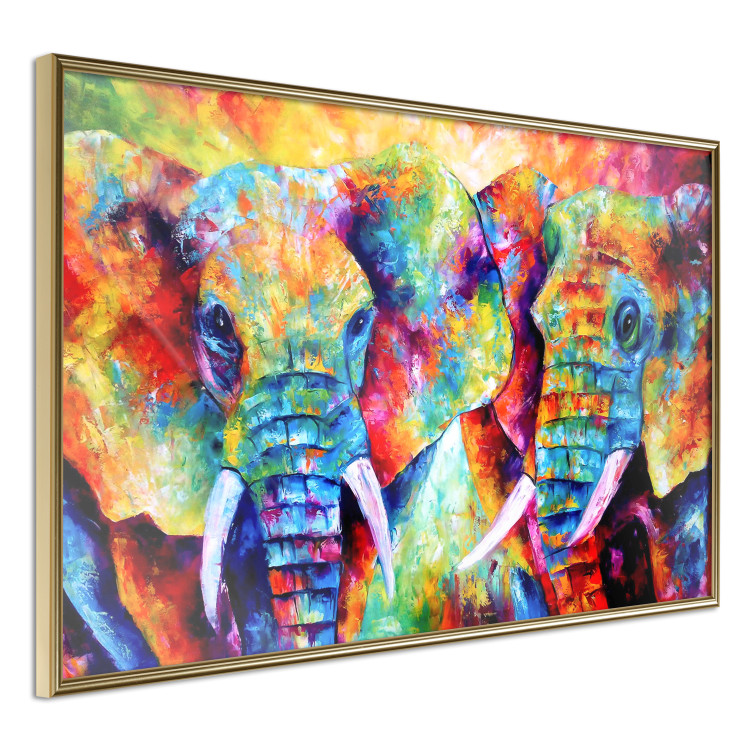 Poster Elephant Pair - abstract animals on a colorful background in a watercolor style 127326 additionalImage 3