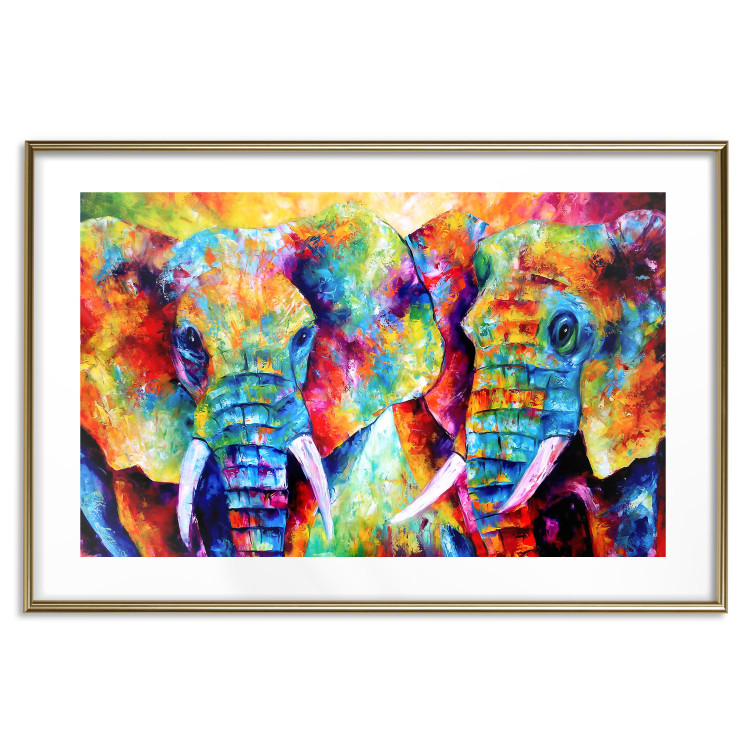 Poster Elephant Pair - abstract animals on a colorful background in a watercolor style 127326 additionalImage 16
