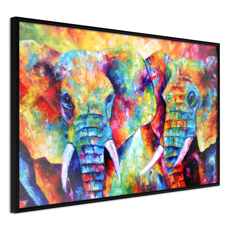 Poster Elephant Pair - abstract animals on a colorful background in a watercolor style 127326 additionalImage 2