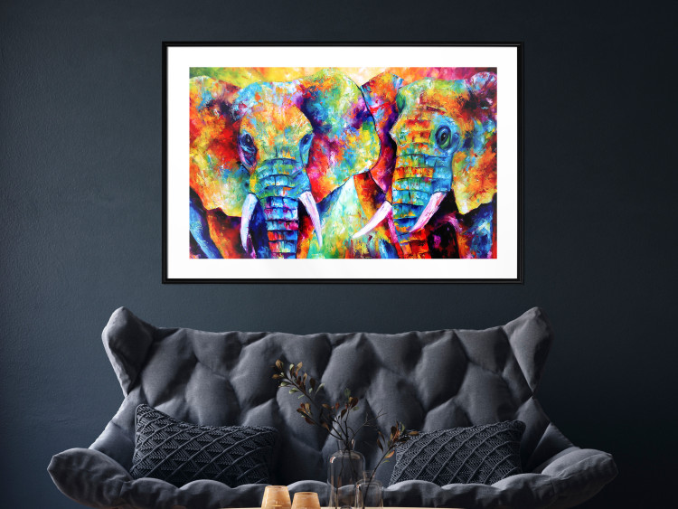 Poster Elephant Pair - abstract animals on a colorful background in a watercolor style 127326 additionalImage 18