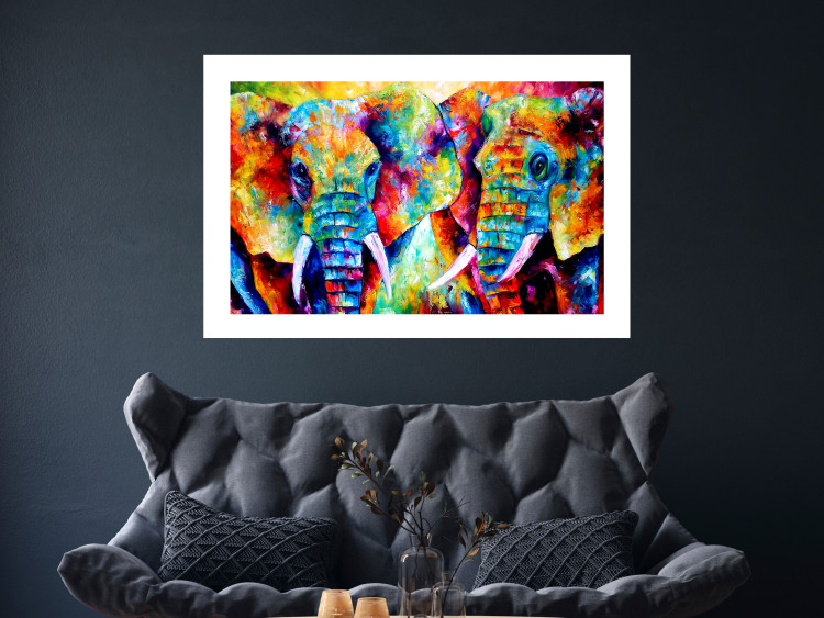 Poster Elephant Pair - abstract animals on a colorful background in a watercolor style 127326 additionalImage 7