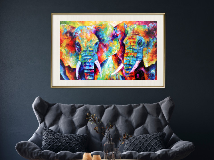 Poster Elephant Pair - abstract animals on a colorful background in a watercolor style 127326 additionalImage 22