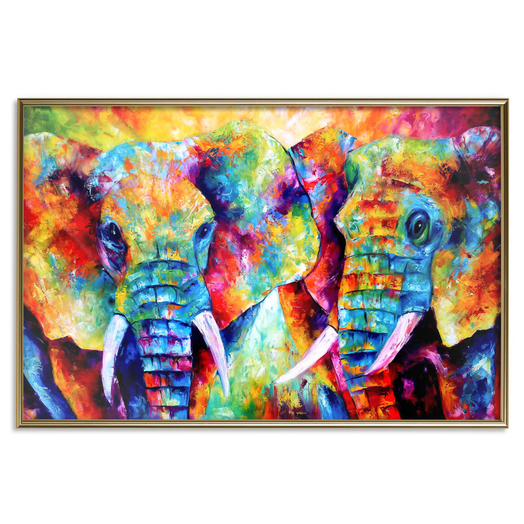 Poster Elephant Pair - abstract animals on a colorful background in a watercolor style 127326 additionalImage 21