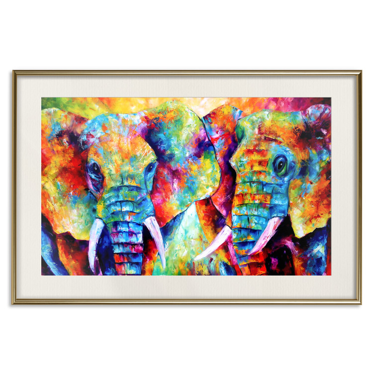 Poster Elephant Pair - abstract animals on a colorful background in a watercolor style 127326 additionalImage 20