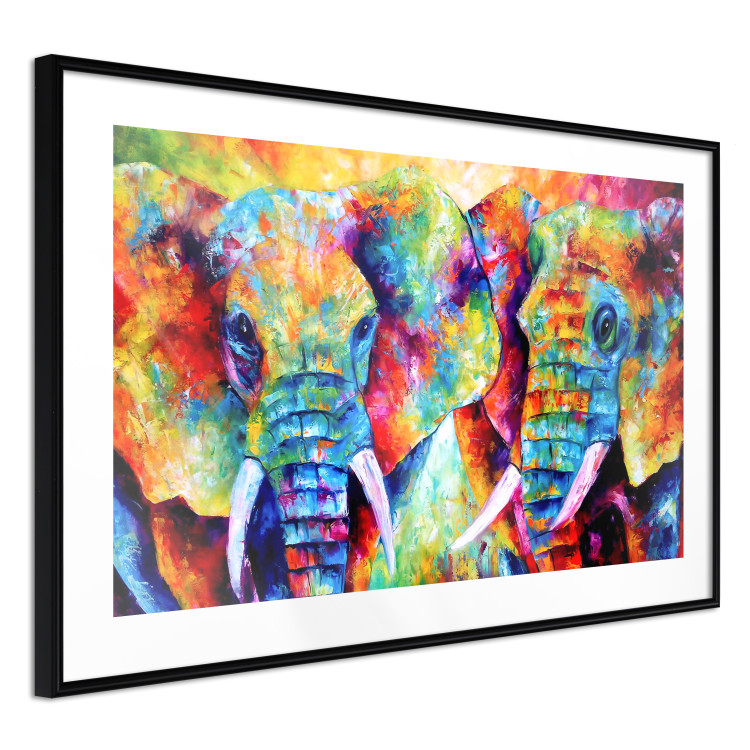 Poster Elephant Pair - abstract animals on a colorful background in a watercolor style 127326 additionalImage 12