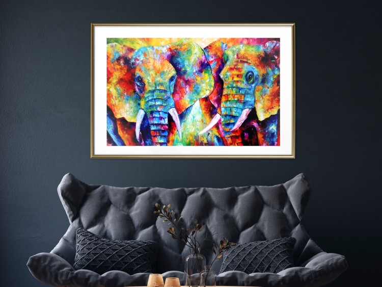 Poster Elephant Pair - abstract animals on a colorful background in a watercolor style 127326 additionalImage 13