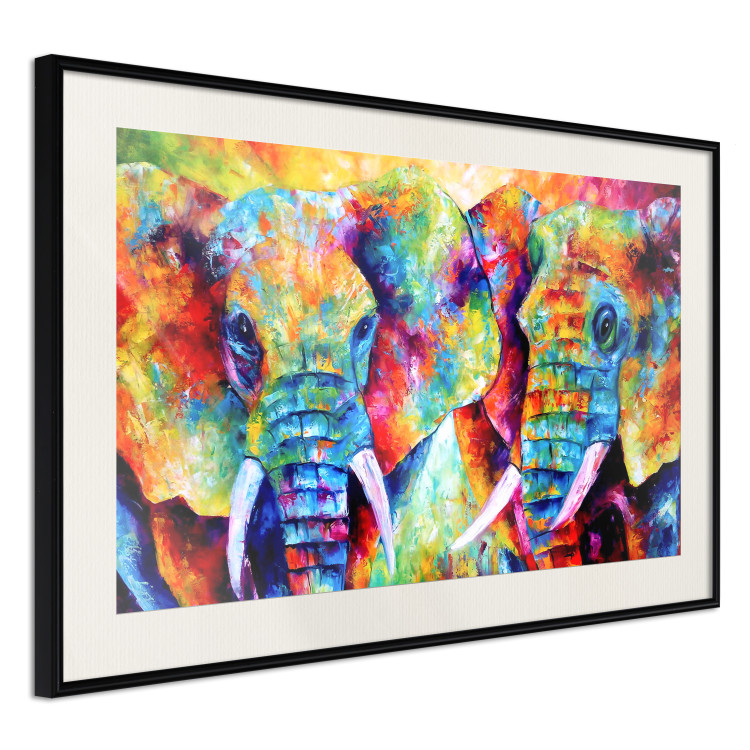 Poster Elephant Pair - abstract animals on a colorful background in a watercolor style 127326 additionalImage 14