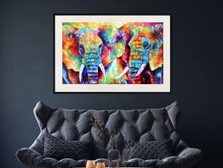 Poster Elephant Pair - abstract animals on a colorful background in a watercolor style 127326 additionalImage 24