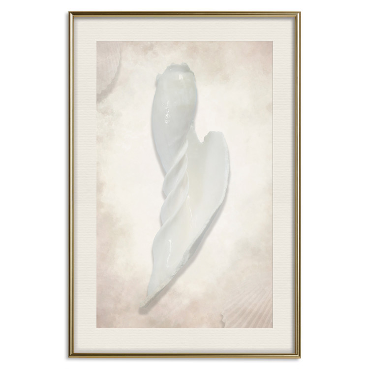 Wall Poster Another Tide - maritime composition of a white seashell on a sand background 127526 additionalImage 27