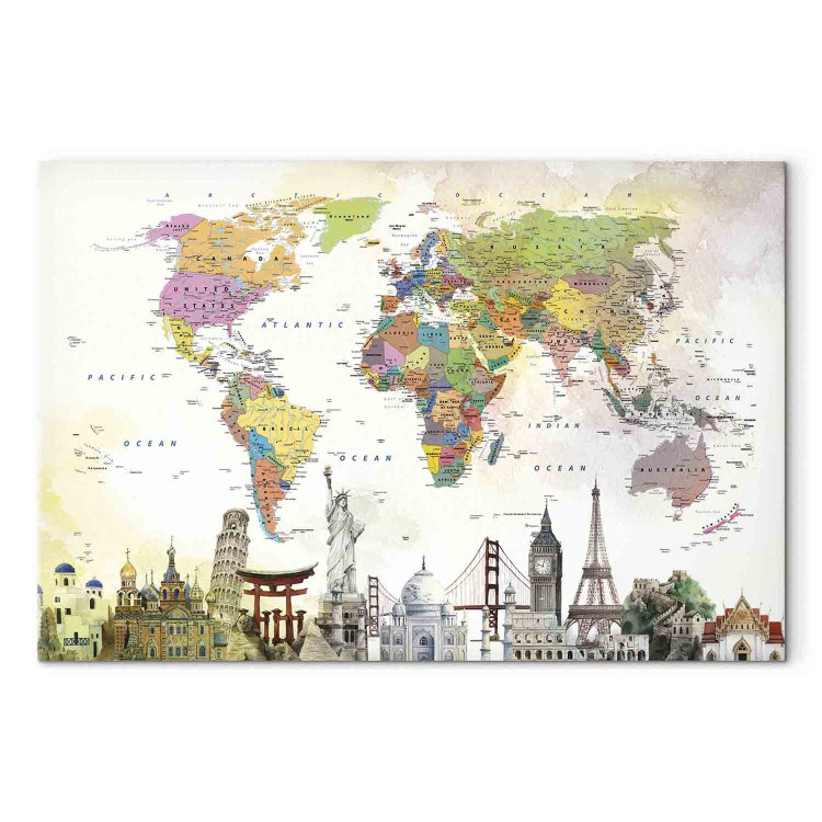 Canvas Wonders of the World (1-part) wide - creative colorful world map 128426