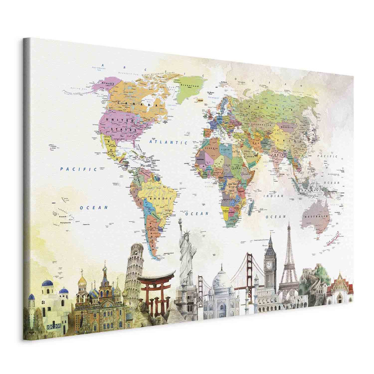 Canvas Wonders of the World (1-part) wide - creative colorful world map 128426 additionalImage 2