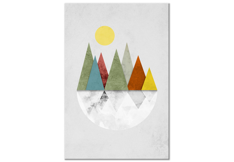 Canvas Collage peaks - geometric, colorful mountain peaks on a semicircle, inspired by collage technique 129326