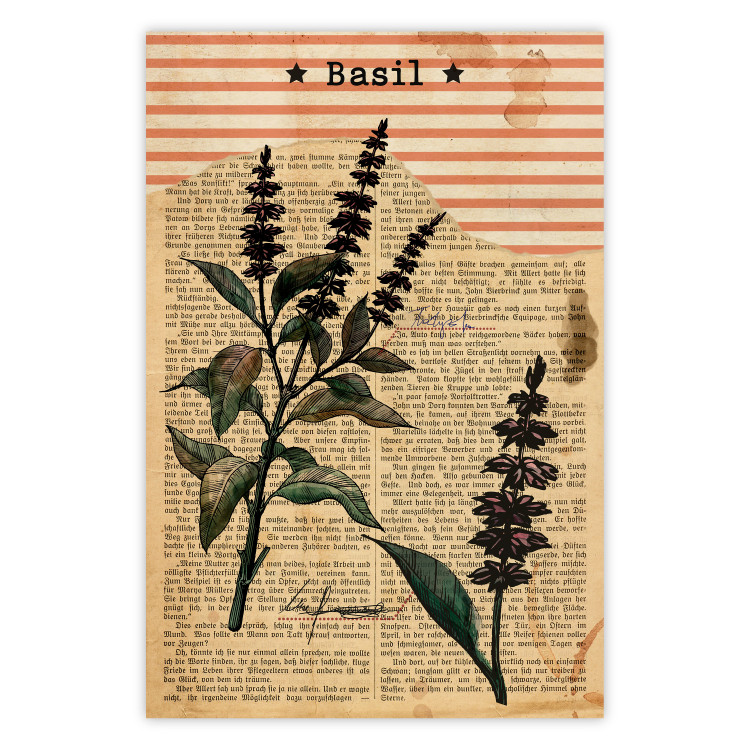 Wall Poster Basil Poetry - vintage composition with plants and black text in background 129426