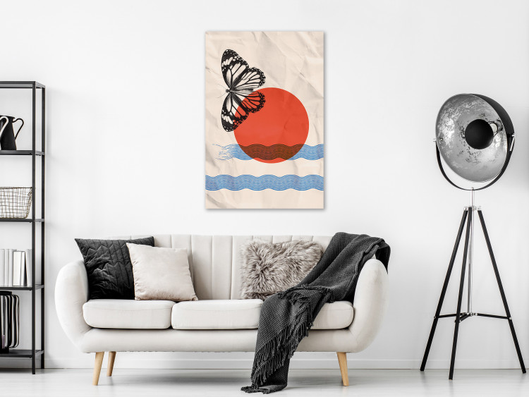 Canvas Print Sea sunrise with butterfly - abstract on background imitating paper 131626 additionalImage 3