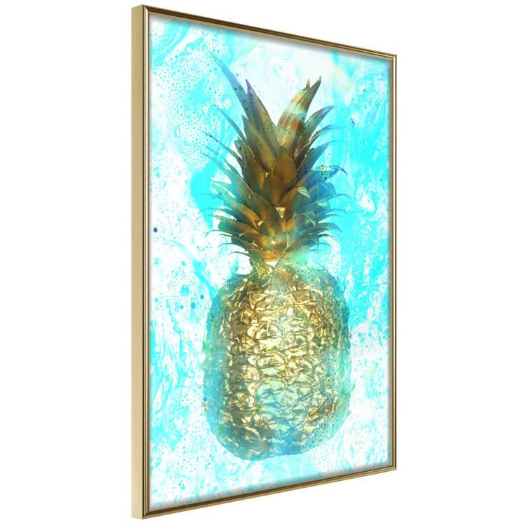 Wall Poster Precious Fruit - tropical pineapple in golden color on a blue background 131826 additionalImage 12