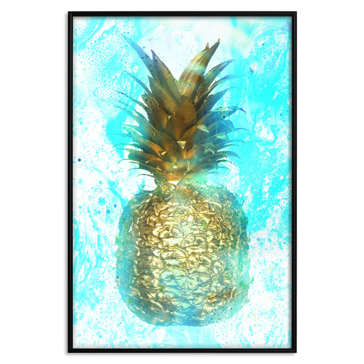 Wall Poster Precious Fruit - tropical pineapple in golden color on a blue background 131826 additionalImage 16