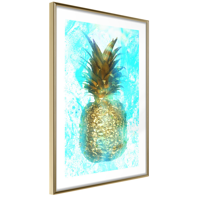 Wall Poster Precious Fruit - tropical pineapple in golden color on a blue background 131826 additionalImage 7