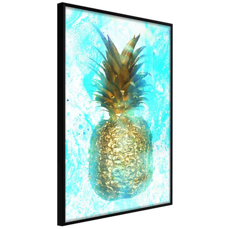Wall Poster Precious Fruit - tropical pineapple in golden color on a blue background 131826 additionalImage 11