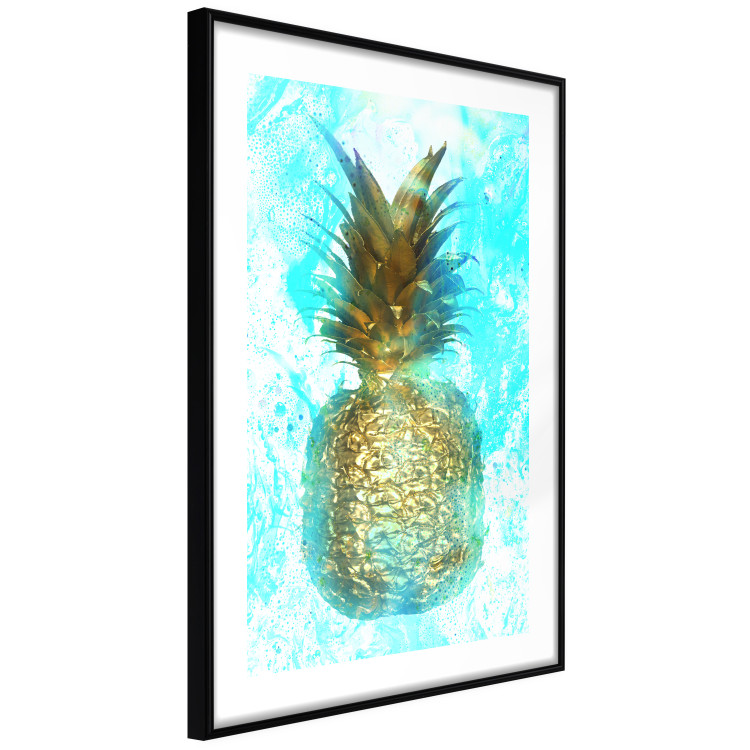 Wall Poster Precious Fruit - tropical pineapple in golden color on a blue background 131826 additionalImage 6