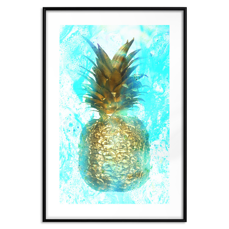 Wall Poster Precious Fruit - tropical pineapple in golden color on a blue background 131826 additionalImage 15