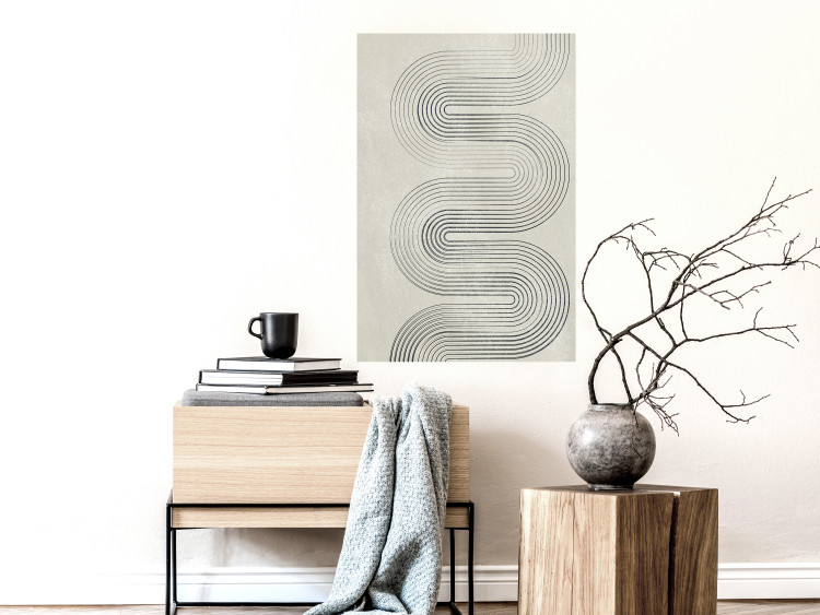 Poster Geometric Wave - abstract waves in the form of lines on a gray background 134326 additionalImage 2