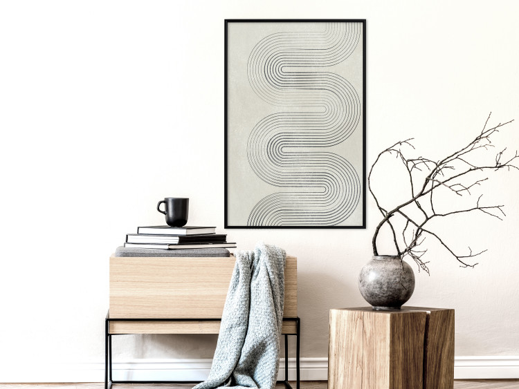 Poster Geometric Wave - abstract waves in the form of lines on a gray background 134326 additionalImage 4