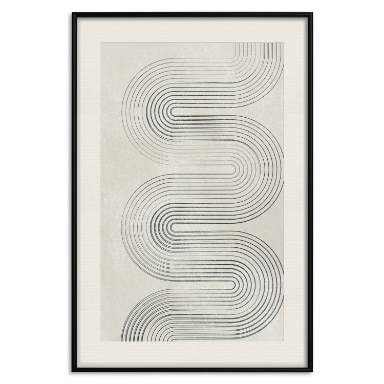 Poster Geometric Wave - abstract waves in the form of lines on a gray background 134326 additionalImage 19