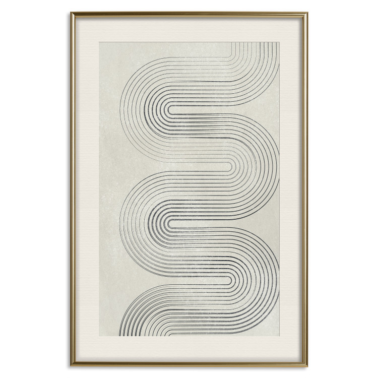 Poster Geometric Wave - abstract waves in the form of lines on a gray background 134326 additionalImage 20