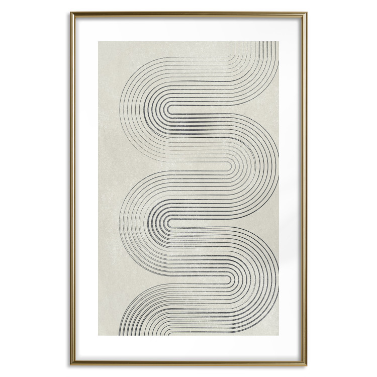 Poster Geometric Wave - abstract waves in the form of lines on a gray background 134326 additionalImage 16