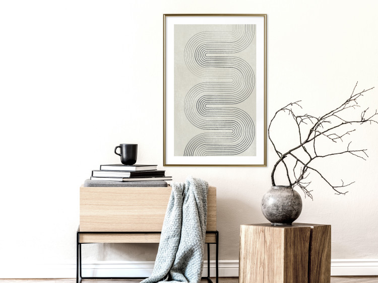 Poster Geometric Wave - abstract waves in the form of lines on a gray background 134326 additionalImage 15