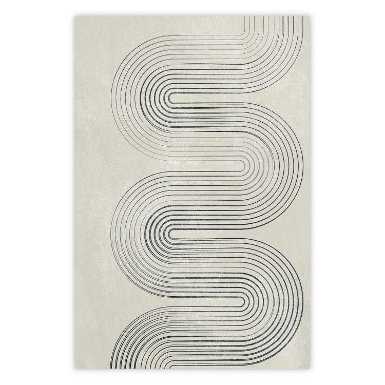 Poster Geometric Wave - abstract waves in the form of lines on a gray background 134326